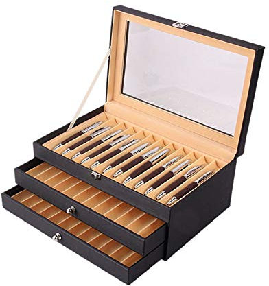 Fountain Pen Collector Box, Office Pen Collector Organizer Classic Pen Display Box Glass Top Lockable Fountain Pen Holder Storage Case for Men Women Pen Display Showcase Storage Holder Tray