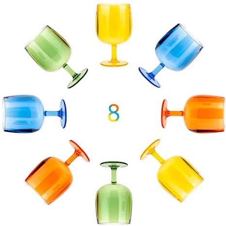 KOXIN-KARLU Classic Stackable 12 ounce Plastic Wine Stems Acrylic Glasses, set of 8 Multicolor