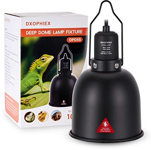 DXOPHIEX 5.5inch Deep Dome Reptile Heat Lamp Reptile Light Fixture UVB Light Fixture Max 100W for Bearded Dragon, Turtles, Snake and Lizard Terrarium