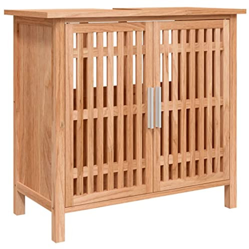 vidaXL Solid Walnut Wood Bathroom Sink Cabinet - Farmhouse Style Wooden Vanity Unit with Under Sink Storage for Bathroom or Washroom - Brown