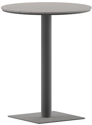 Flash Furniture Finch Tisch mit Lamellen aus Kunstteak-Polyester-Latten und Stahlrahmen, 61 cm, Grau/Grau