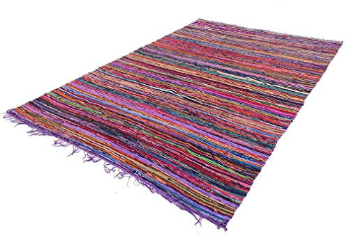 MAM Treasures Chindi-Teppich, Flickenteppich, Heimdekoration, böhmischer indischer Teppich, Bodendekoration, bunt, Baumwollteppich, Wohnzimmerteppich, Badezimmerteppich, Überwurf, Teppich (Lila, 60 x