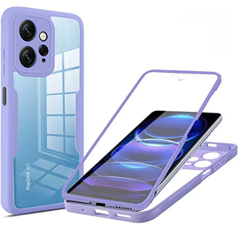 GOKEN Funda para Xiaomi Redmi Note 12 4G, [ Protector de Pantalla Integrado] 360 Grado Carcasa Completa Transparente con TPU Silicona Bumper, Violeta