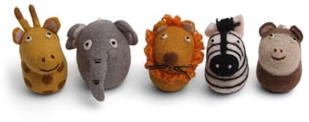 Gry & SIF Tiere aus Filz, Kinderzimmer-Deko für Jungen und Mädchen, Filztiere zum Aufhängen oder Hinstellen, Einschulungs-Geschenk, Paten-Geschenk, Handmade, Fairtrade | Safari-Tiere, 5er Set