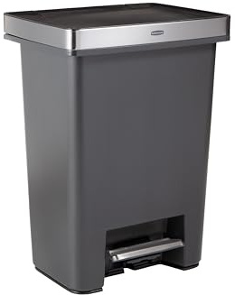 Rubbermaid Premier High-Capacity Step-On Trash Can, 19 Gallon, Single or Dual Stream Trash or Recycling, Charcoal, Stainless-Steel Rim, Lid Lock, Quiet Lid, for Home/Kitchen/Garage/Apartment