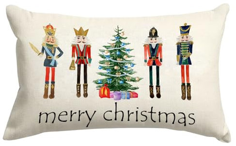 SPXUBZ Christmas Throw Pillow Cover Merry Christmas Nutcracker Soldier Linen Pillowcase Winter Festival Nice Gift Home Decor Indoor Pillowcase Cushion 12x20 Inch(Two Sides Print)