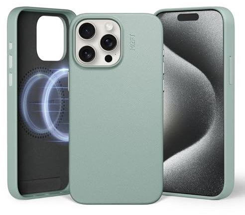MOFT Magnetische Hülle für iPhone 15 Pro Max Kompatibel mit MagSafe, MOVAS Vegane Lederhülle, Weiches Berührungsgefühl, Farbbeständigkeit, Kratz- & Schmutzabweisend, Leicht zu Reinigen, Seafoam
