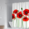 Gualiy Duschvorhang 180x200cm Textil, Duschvorhang Rote Mohnblumen, Duschvorhang aus Polyester, 12 Duschvorhängeringen, Rot Grün Weiß