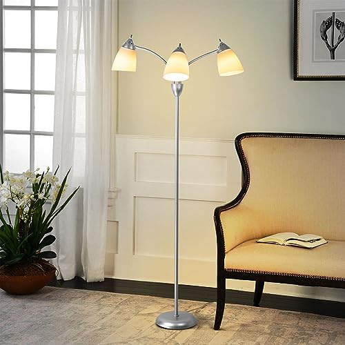 Depuley 3 Way Floor Lamp Sliver,Modern Tree Floor Lamps, Multi Head Tall Standing Lamps, LED Floor Lamp with Adjustable Gooseneck Arms, Metal Floor Lamps for Living Room, Bedroom, Kids Room, E27 Base