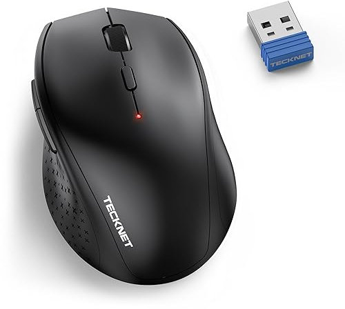 TECKNET 2.4G Classic Wireless Mouse for Laptop, 4800 DPI Optical Computer Mice with 6 Adjustable Levels, 30 Months Long Battery Life Cordless USB Mouse for Notebook, PC, Office Home Work(Dark Black)