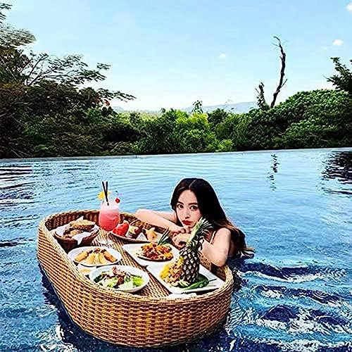 Porte-boissons à plateau flottant ovale, porte-boissons de piscine, table flottante pour piscine, porte-gobelets de piscine, plateau flottant en rotin, porte-boissons pour jacuzzi, bar flottant pour