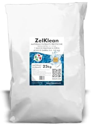 ZelKlean, Materiale filtrante ad Elevate Prestazioni per filtri a Sabbia per Piscine. Sacco da 25kg.