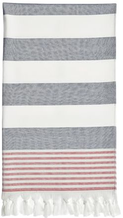 FEBE Strandtuch Badetuch Grau und Rot Baumwolle 180x80 cm Ultraleicht mit Handgeknüpften Hamamtuch Saunatuch Picknickdecke Towel