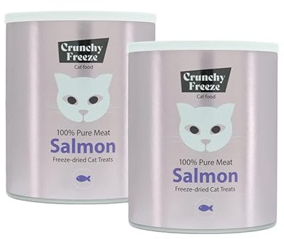 Crunchy Freeze Snack für Katzen - gefriergetrocknetes Katzenfutter ohne Zucker - Katzensnack für Zahnpflege und Gesundheit (Lachs Doppelpack, 2 x 140 g)