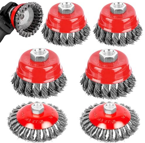 6 Piece Angle Grinder Wire Brush Set, M14 Steel Brush Cordless Screwdriver, 75/100 mm Wire Brush Flex, Cup Brush Drill, for Garden, Weeds and Moss