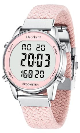 Hearkent Orologio contapassi pedometro da donna, puoi goderti passi, chilometraggio, calorie, conto alla rovescia, sveglia e altre funzioni. Nessuna app o ricarica richiesta, 2401 (rosa)