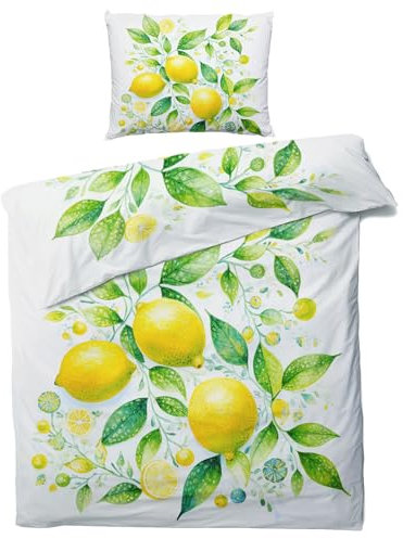 Sommer Bettwäsche 135x200 Zitronen - Zitronenmotiv Bettbezug 135 x 200 2er Set, Weiche & Angenehme Mikrofaser Bettbezüge & Kissenbezug 80x80, Bettwäsche-Sets mit Reißverschluss O&-134