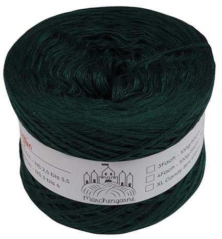 Märchengarne Bobbel Wolle 4Fädig 50%Baumwolle 50%Polyacryl 200g - 760m Tannengrün