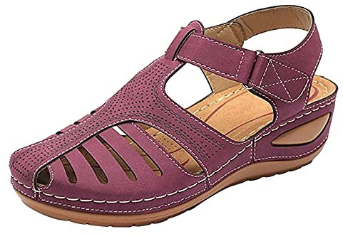 Generisch Scarpe estive da donna scarpe estive piatte caviglie suola da donna scarpe morbide sandali con punta comoda moda rotonda sandali da donna stivaletti estivi, rosa intenso, 37 EU