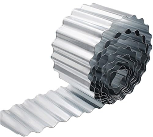 Bordure de jardin en métal ondulé, 30,5 cm x 6,1 m, bordure de jardin ondulée en métal galvanisé robuste pour parterres de fleurs, pelouses, allées (argenté)