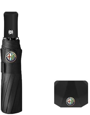 HGDFSVD Vollautomatischer Faltbarer Auto Regenschirm, Für Alfa Romeo Giulia Quadrifoglio 2017-2023 2024 Klein Schirm mit Auf-Zu-Automatik für Herren Damen