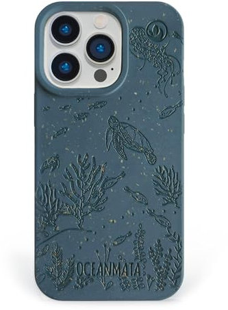 OceanMata iPhone 15 Pro Max Hülle - Turtle Family - Umweltfreundlich (Ocean Plastic Sammelprogramm) - Grün - Hülle mit Cartoon-Muster