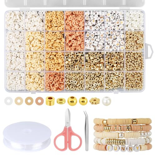 ZEFAN 2367 Stück Perlen für Armbänder Erwachsene Set, 6mm Clay Beads, Armbänder Selber Machen mit Elastischem Kristallfaden, Schere, Pinzette, Armband Set für Erwachsene oder Kinder DIY