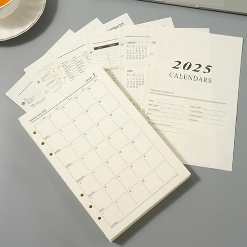 Bonhoom 2025 Wochenplaner Einlage A5, 6 Löcher Ringbuch Kalender, 176 Seiten Kalendereinlage, Nachfüllpapier für Planer, Tagebücher&Finanzmanagement - 140 mm x 206 mm