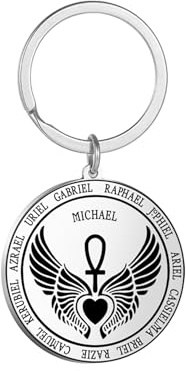 EUEAVAN St. Michael Erzengel Flügel Halskette für Männer Sankt Michael Anhänger Schutzengel Erzengel Medaillon Schlüsselanhänger Heilige Ankh Amulett katholische Geschenke