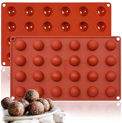 Silicone Chocolate Moulds - Half Round Non-Stick Chocolate Form Reusable Dome Mold for Chocolate Candy Jelly Cake Mousse Ice Cube, 2Pcs 24 Cavity & 1 Scraper