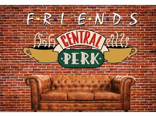Xiaoterna 3x2,5m Central Perk Toile de Fond Mur de Briques Rouges Vintage Fête du thé Fond Photographique pour réunion d'amis Pub rétro Canapé Café Coupe Anniversaire Toile de Fond