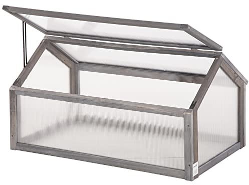 Marco frío de Madera Outsunny, Mini Invernadero 90 x 52 x 49,5 cm, Invernadero con Cubierta, Marco frío translúcido, lecho Elevado a Prueba de Invierno para jardín, balcón, Gris