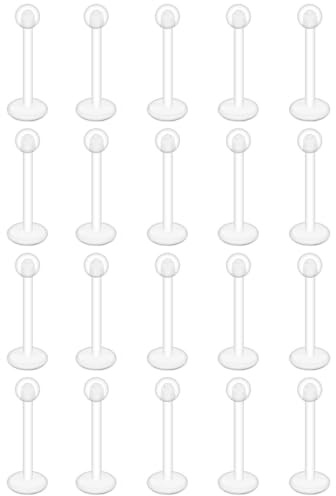 TPZORJX Klare Piercing Retainer,20 pcs 16G Lippenpiercing Stecker Retainer Durchsichtig Plastik Labret Ring Retainer Flexible Ohrstecker,für Nasen Septum Lippen Zungen Nippel Bauchnabel Ohr