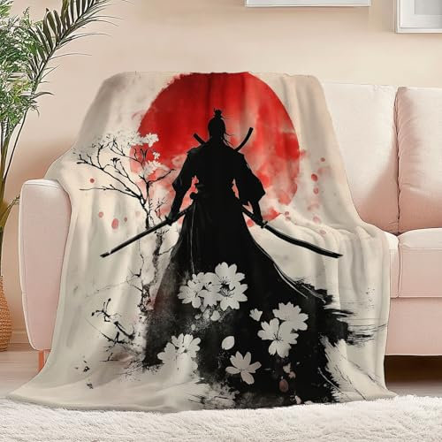 Kuscheldecke weich gemütlich Fleece-Flanell Decke Cartoon-Tintenkrieger für alle Jahreszeiten, Sofa Couch Raumdekoration für Erwachsene Flanell Fleecedecke 100 x 130 cm, Rot Schwarz