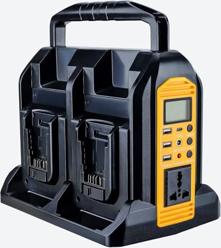 350W Pure Sine Wave Power Inverter compatible with DEWALT 18V Battery,4-Slot Portable Generator with 3 USB-A, 1 USB-C and LED Display, DC 18V to AC 230V Converter for outdoor, Camping, Home, workship