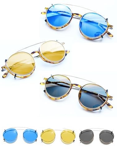 Clippies Coloured Clipon sunglasses for prescription glasses. Clip On Sunglasses Over Prescription Glasses. Non Flip Polarised Clip-on Sunglasses - Blue, Gold, Dark (Polarised Lens Clip-on Gold Frame)