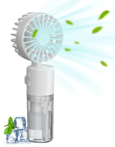 Portable Hand Fan with Mist Spray, Handheld Misting Fan, with Transparent Tank Water Replenisher, Mini Foldable Fan Portable Hand Standing Up - Ultra Quiet Lightweight for Travel (White)