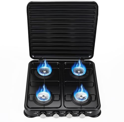 Warmiehomy Camping Gas Stove, 4 Burner Portable Gas Stove, 8800W Gas Hob Cooker with Lid, Propane Camp Stoves for Camping, Garden, Travel, Outdoor Cooking