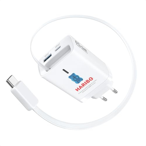HARIBO USB C Ladegerät 65W mit 85cm Einziehbarem Ladekabel, 3-Port GaN Netzteil USB-C Schnellladegerät PD Charger für iPhone 17 16 15, Galaxy S25 S24, MacBook Air, iPad, Handys, Reisen Geschenk, Blau