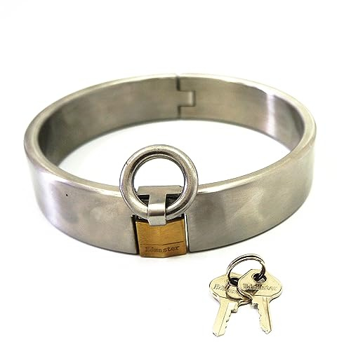 YAXZA Round Metall Halsband Halsfessel mit Schloss und Schlüssel sm Bondage Edelstahl Halsreif Slave Colls Unisex Sklavenspielzeug Fetisch Erotik Sexspielzeuge für Frauen Männer,Männlich