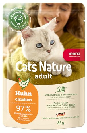 MERA Cats Nature Huhn 12x85g Katzenfutter nass ohne Zucker & Getreide | Hochwertige Rezeptur mit hohem Fleischanteil - Alleinfuttermittel, magenschonend, leicht verdaulich, Familienunternehmen