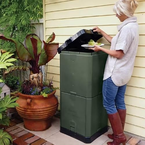 Aerobin Bac à Compost 200L – Composteur Rapide de 3 Mois – sans Odeur pour Déchets de Cuisine, Déchets de Jardin et Restes Alimentaires – Plastique Recyclé Résistant aux UV – Vert Olive