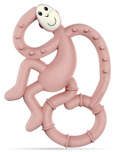 Matchstick Monkey Silikon Mini-Beißring & Gel-Applikator – Silikon-Baby-Beißring, leicht zu greifen, BPA-frei, unterstützt Selbstberuhigung & frühes Zähneputzen, ab 3 Monaten, 10 cm, Altrosa