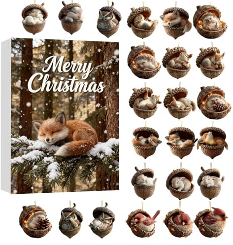 Mystery Pets Blind Box,Waldtier-Eichel-Ornamente – Gemütliche Weihnachtsdekoration, 2D-Waldtier-Dekoration, Tannenzapfen-Tier-Ornament für den Weihnachtsbaum, Geschenk(Hedgehog),Gift for Kids