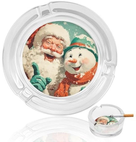 Glasaschenbecher mit lächelnder Weihnachtsmann und bezauberndem Schneemann für Zigaretten, tragbar, dekorative Aschenbecher für Zuhause, Büro, Dekor