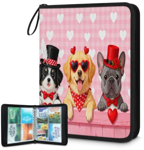 Sammelkartenbinder mit 4 Taschen, für 400 Karten mit 50 abnehmbaren doppelseitigen Hüllen, Sportkartensammlung, Albumordner, kompatibel mit TCG MTG Spielkarten (Happy Dogs)