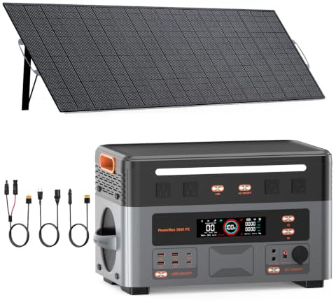 3600W Generador Solar con Panel 500W, 2016Wh Estación de Energia Portatil, Carga Rápida 1h, Batería LiFePO4, UPS, 14 Puertos, APP, Power Station para Camping, Caravana, Hogar, PowerMax 3600PE