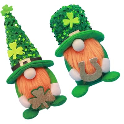 INOOMP 2 Stück St Patrick's Day Wichtel Deko Stoffzwerg Figuren mit Kleeblatt Buchstaben Langlebige Stoffpuppen Festival Ornament für Wohnraum Tischdekoration