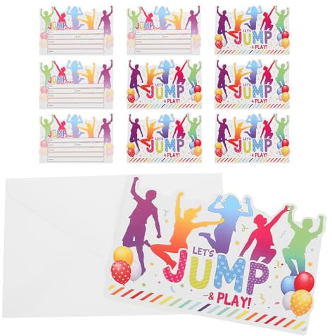 Lurrose 12 Satz Kindergeburtstagseinladungen Trampolinparty mit Umschlägen Hüpfburg Einladungskarten aus Karton für Jungen und Mädchen