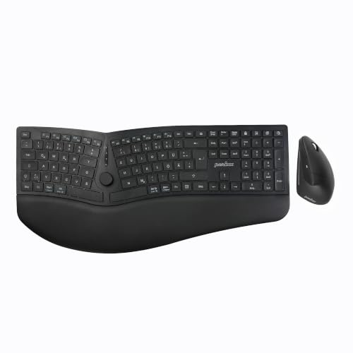 Perixx Periduo-614DE, Kabellose leise ergonomische Tastatur- und vertikale Maus-Kombination - Verstellbare Handballenauflage - Laptop X Type Scherentasten - Wiederaufladbare Funktion - QWERTZ Layout